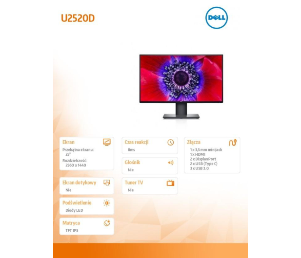 Dell U2520D czarny HDR - 547365 - zdjęcie 3